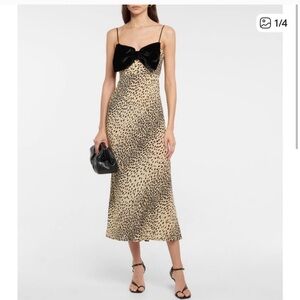 RIXO Tan and Black Animal Print Dress bow